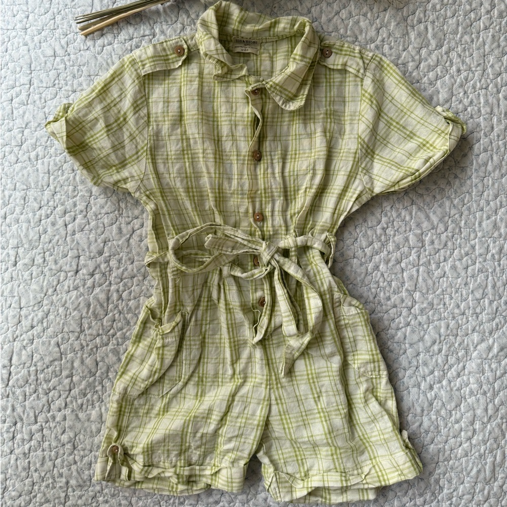 Fin and Vince Green Plaid Button-Up Romper